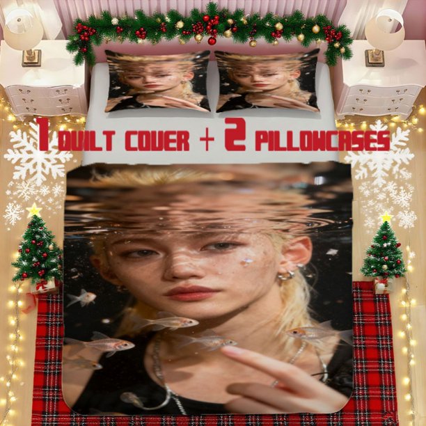 Kpop-Felix Underwater Soft Printed Bedding Set Polyester Fabric Decorative & Warm Ideal for Bedroom or Guest Room