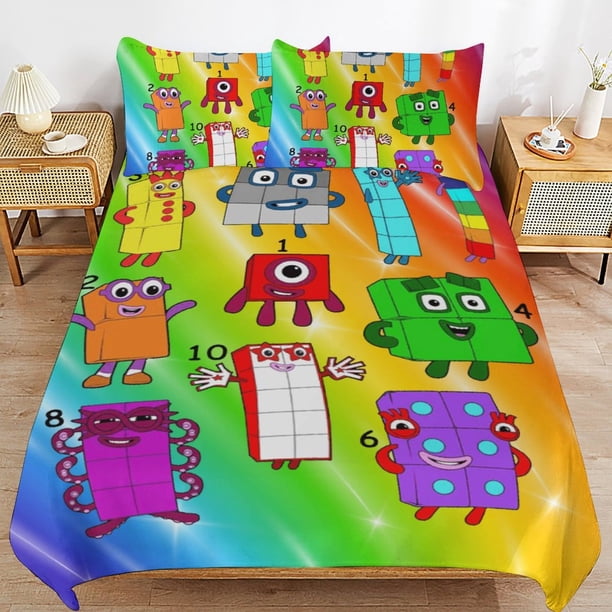 Number Block Bedding Set Duvet Cover Comfortable and Lightweight Cartoon Bedding 3 Piece Bed Set