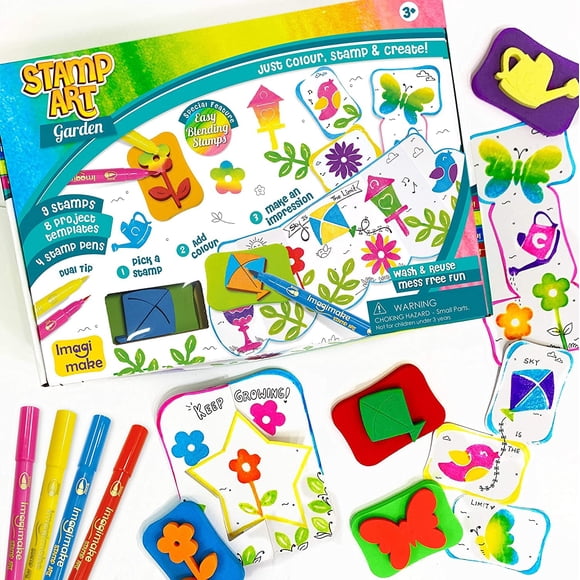 Kit de estampado Imagimake Garden con 9 sellos y bolígrafos