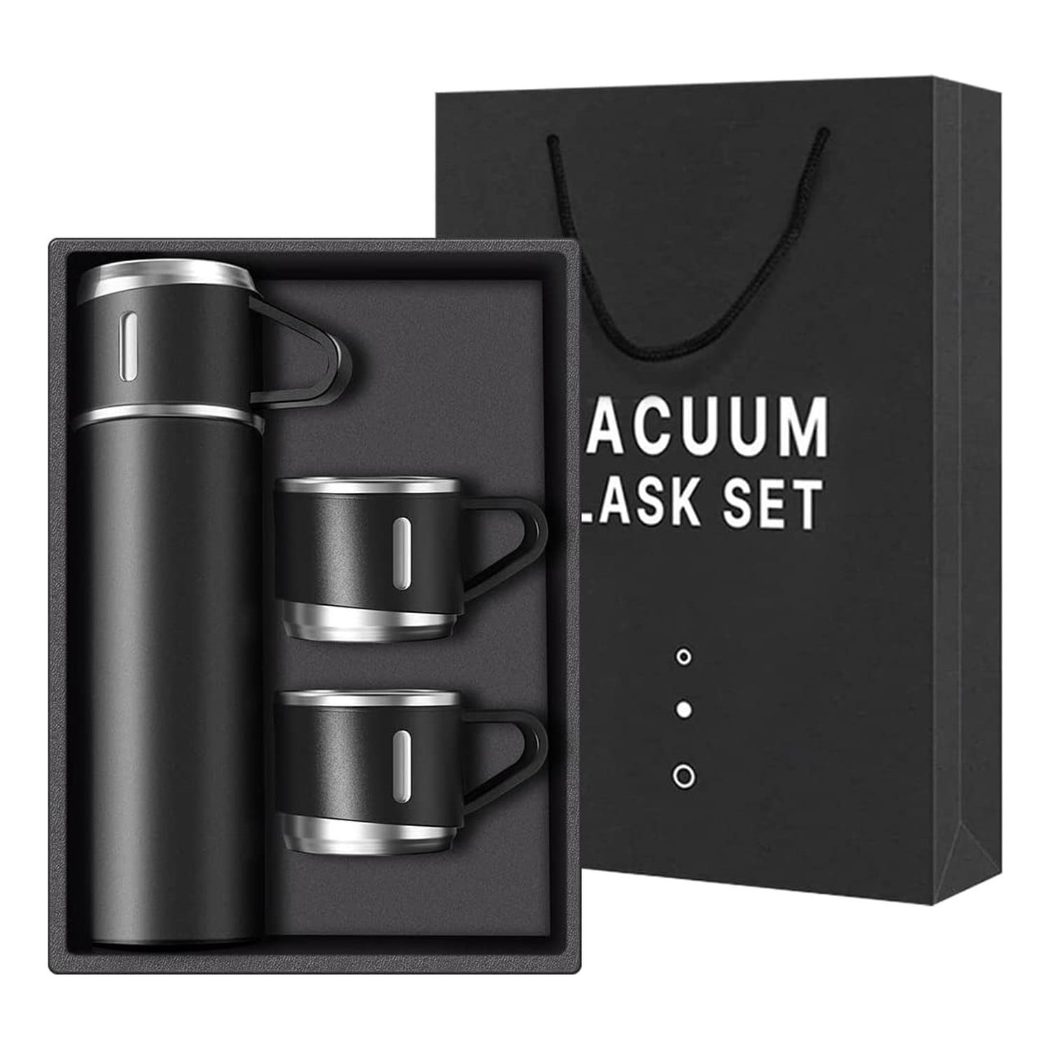 Genérico - Termo Acero Inox 500ml 3 Tazas Aisladas Caliente Frío Negro