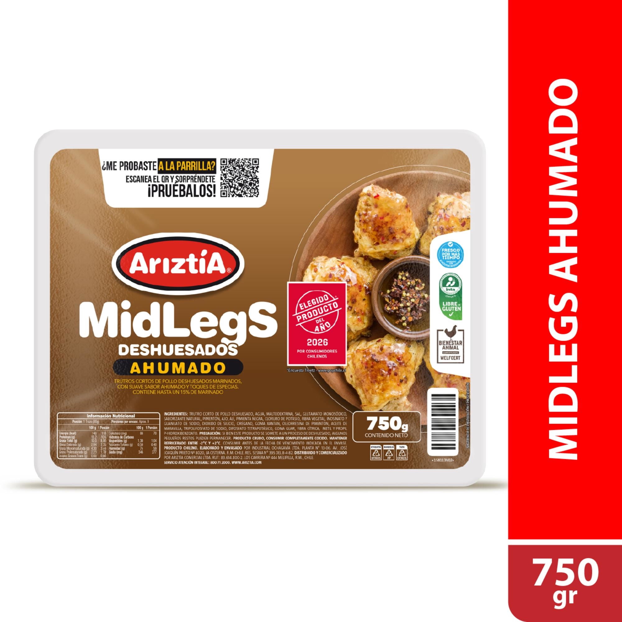 Pollo Trutro Corto Midles Deshuesado Ahumado Bandeja 750 g Ariztia