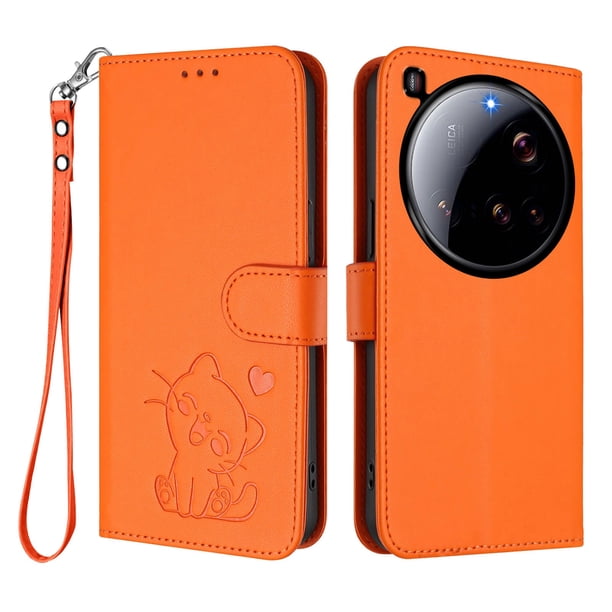 Xiaomi 15 Ultra Funda Billetera con Ranuras para Tarjetas, Naranja