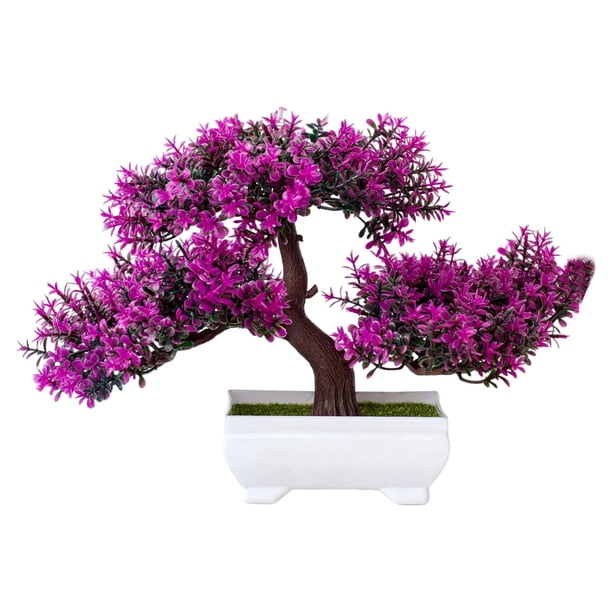 Árbol de bonsái artificial Decoración de plantas falsas Casa de árbol en maceta Planta de bonsái para la decoración para hogar interior Oficina Rojo púrpura