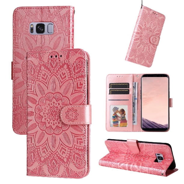 Funda tipo cartera FOXDOCK para Samsung Galaxy S8 Plus , diseño girasol en relieve, cuero PU, cierre magnético, soporte y tarjetero
