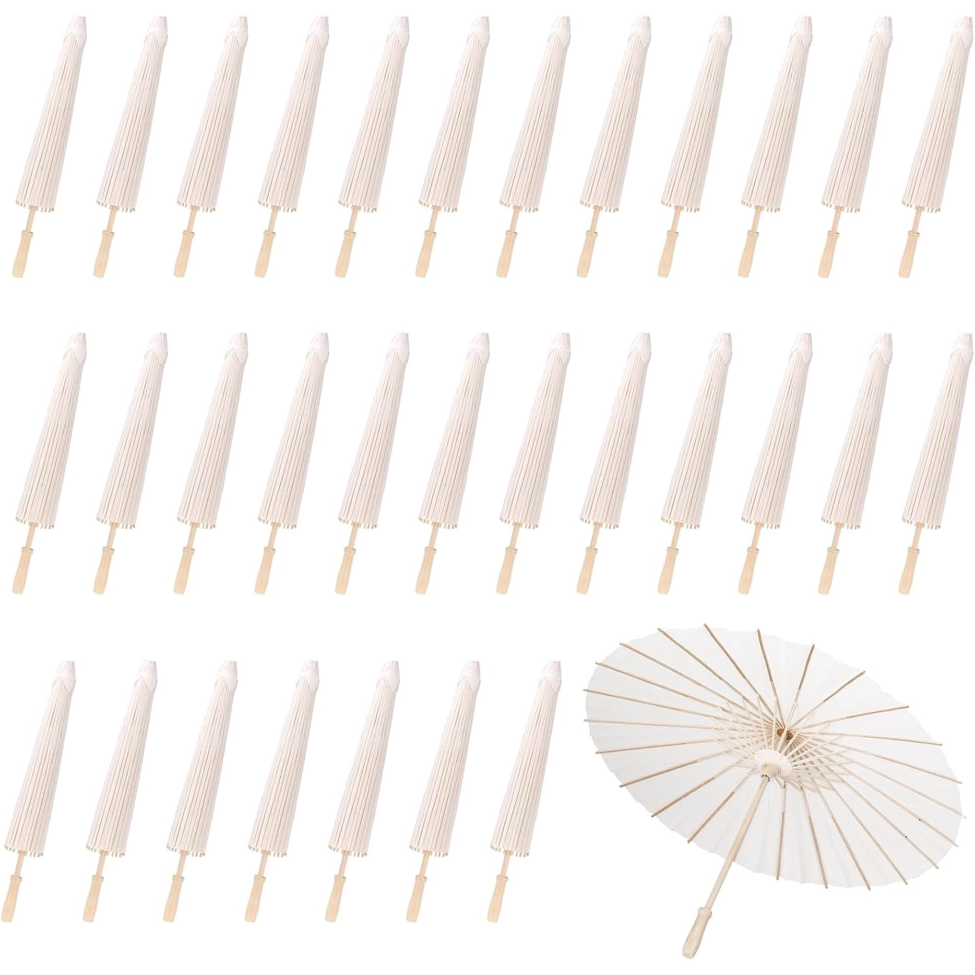 Genérica - Pack 30 Paraguas De Papel Blanco, Paraguas De Papel De 60cm, Estilo Chino Japonés, Paraguas Decorativas, Decoración Clásico Para Accesorios De Boda, Blanco