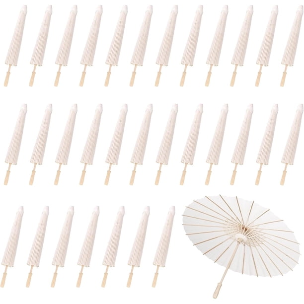 Pack 30 Paraguas de papel blanco, paraguas de papel de 60cm, estilo chino japonés, paraguas decorativas, decoración clásico para accesorios de boda, Blanco
