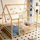 thumbnail image 2 of Full Size Floor Wooden Bed with House Roof Frame, Fence Guardrails,Natural, 2 of 3