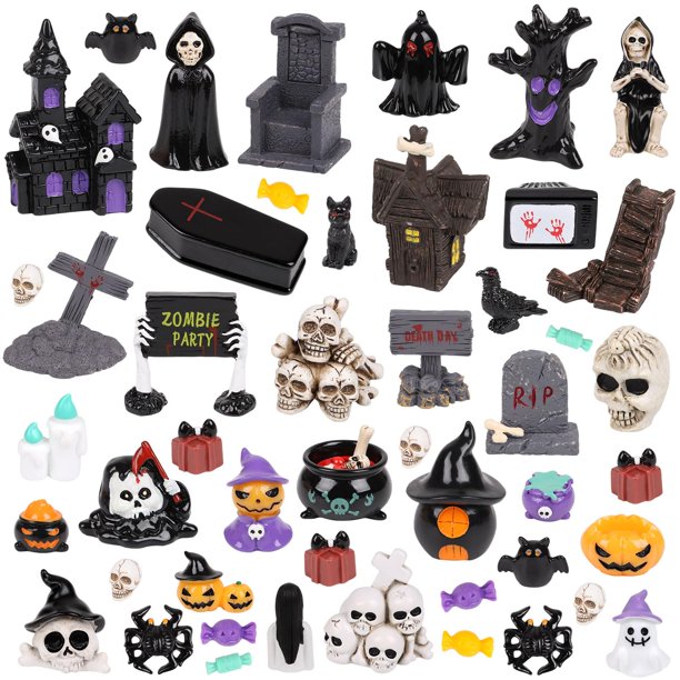Minifiguritas de resina de Halloween CCINEE, 48 unidades, para decoración de manualidades