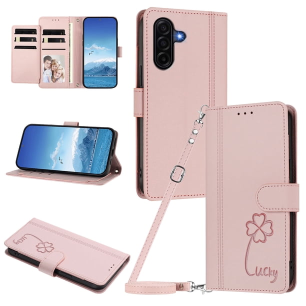 Funda Cartera Trébol para Samsung Galaxy A36 5G con Ranuras Tarjetas y Carga Inalámbrica Rosa