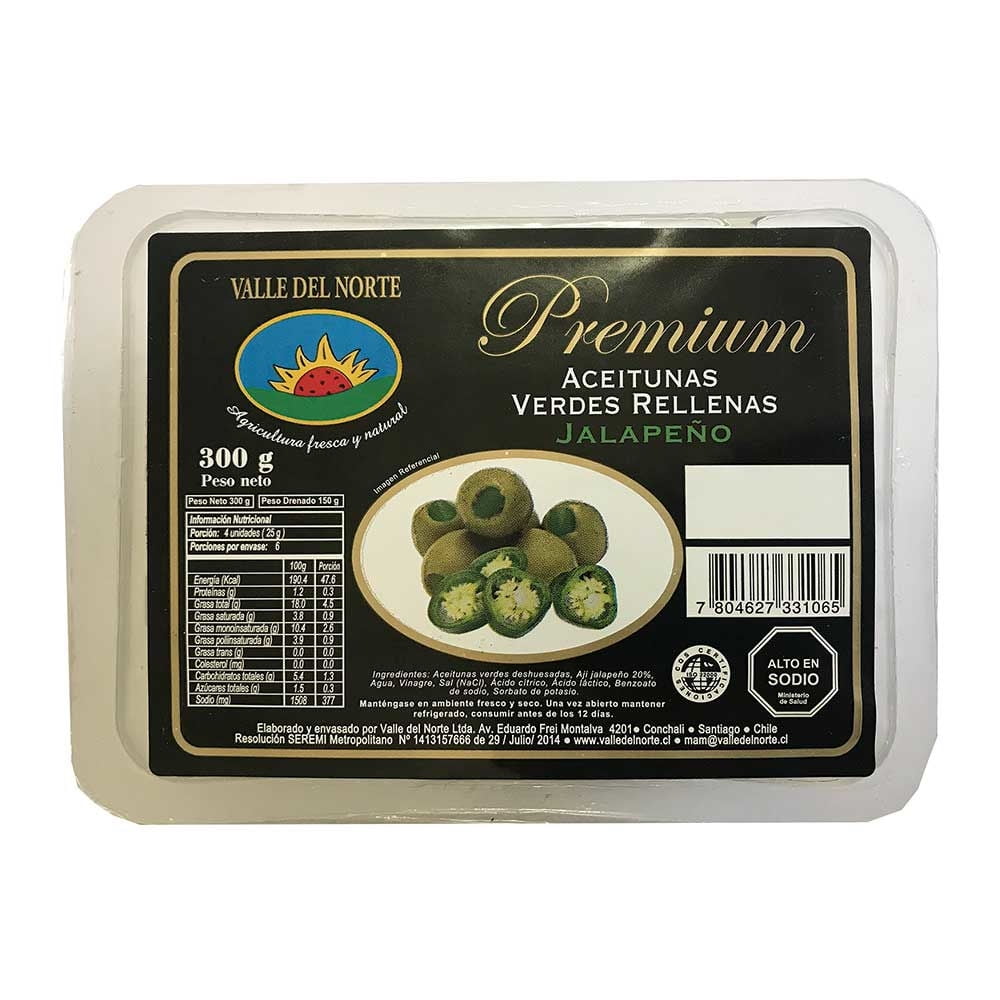 Aceitunas Premium Rellenas Con Jalapeño 300 g Valle del Norte