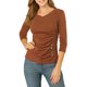 thumbnail image 1 of INSPIRE CHIC Blusa Fruncida para Mujer de Regreso a Clases con Botones Decorativos Cuello en V Manga 3/4 Top de Punto Sólido Marrón L, 1 of 7