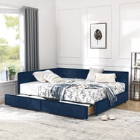 M&Ms - Full Size Storage Upholstered Tufted Bed Frame, Sofa Bed Frame With Comfortable Backrest And Armrests, Full Size Bed For Bedroom, Living Room,Velvet, Dark Blue(80.5''*59''*29.5'')