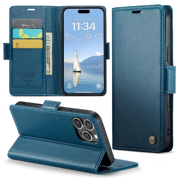 CaseMe tipo cartera iPhone 16 Pro con cierre magnético, RFID, tarjetero, soporte, carga inalámbrica