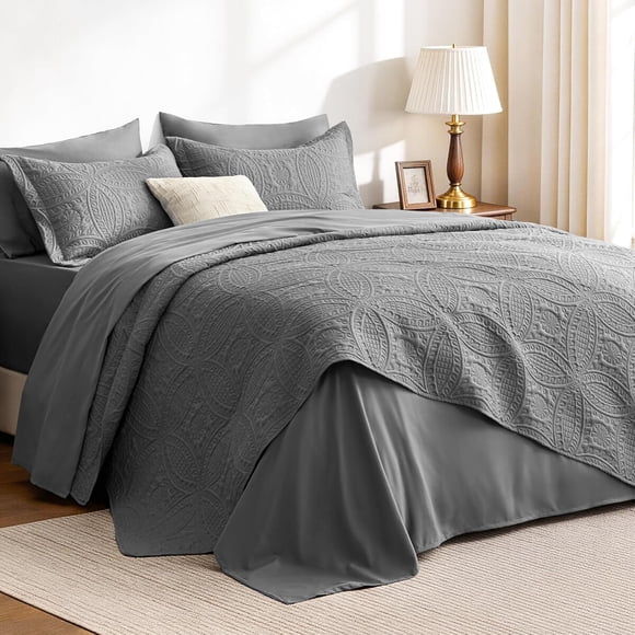 Quilt Set Queen Gris 7 Piezas Poliaaster
