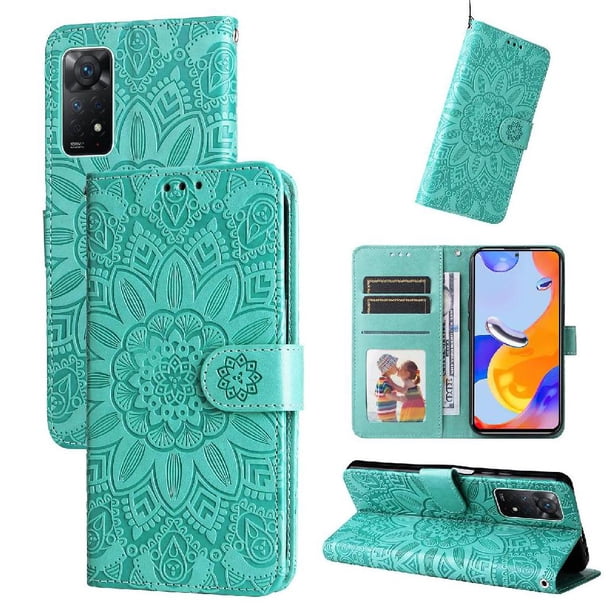 Funda tipo cartera FOXDOCK para Xiaomi Redmi Note 11 Pro 4G/5G , diseño girasol en relieve, cuero PU, cierre magnético, soporte y tarjetero