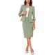 thumbnail image 2 of INSPIRE CHIC Conjunto de Traje de 2 Piezas para Mujer Conjunto de Atuendo de Maestra para Regreso a Clases Blazer sin Cuello de Manga 3/4 Falda Lápiz de Cintura Alta Atuendos de Trabajo Verde L, 2 of 6