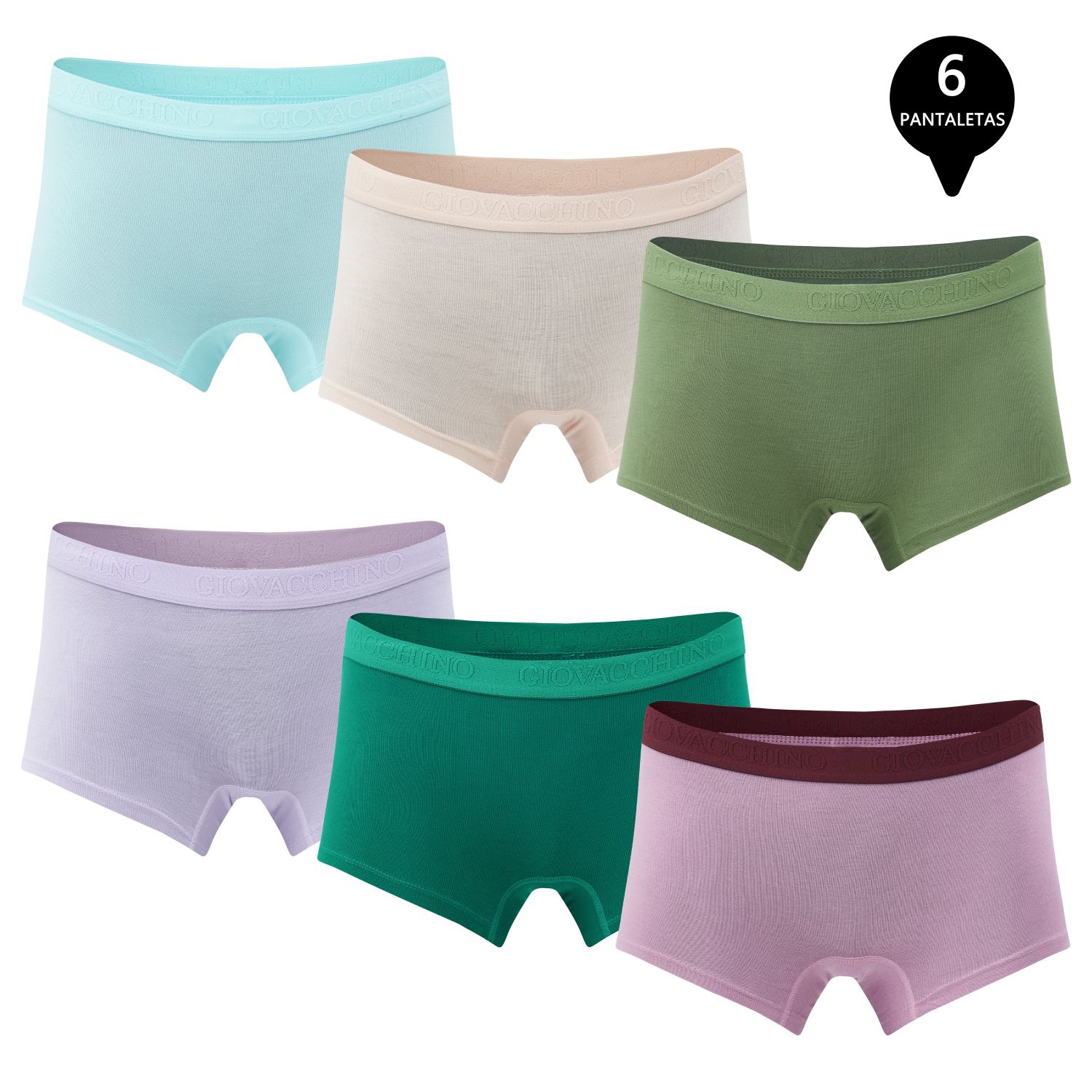 Giovacchino - Pack De 6 Calzones Boxer Pantaleta Bambú Mujer