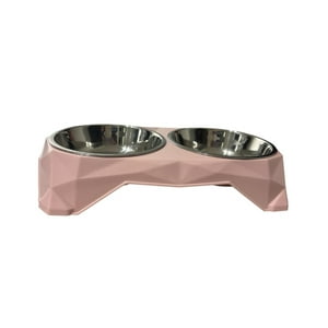 Marben Pets - Plato Para Perro Gato Doble Acero Inoxidable Anti Hormiga Rosa