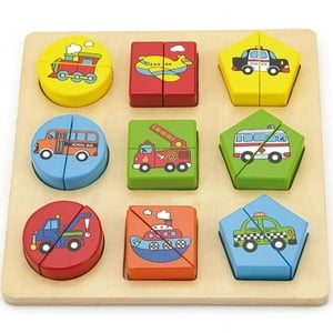 Viga - Juguete Madera Puzzle Formas 9 Transportes 18 Pz