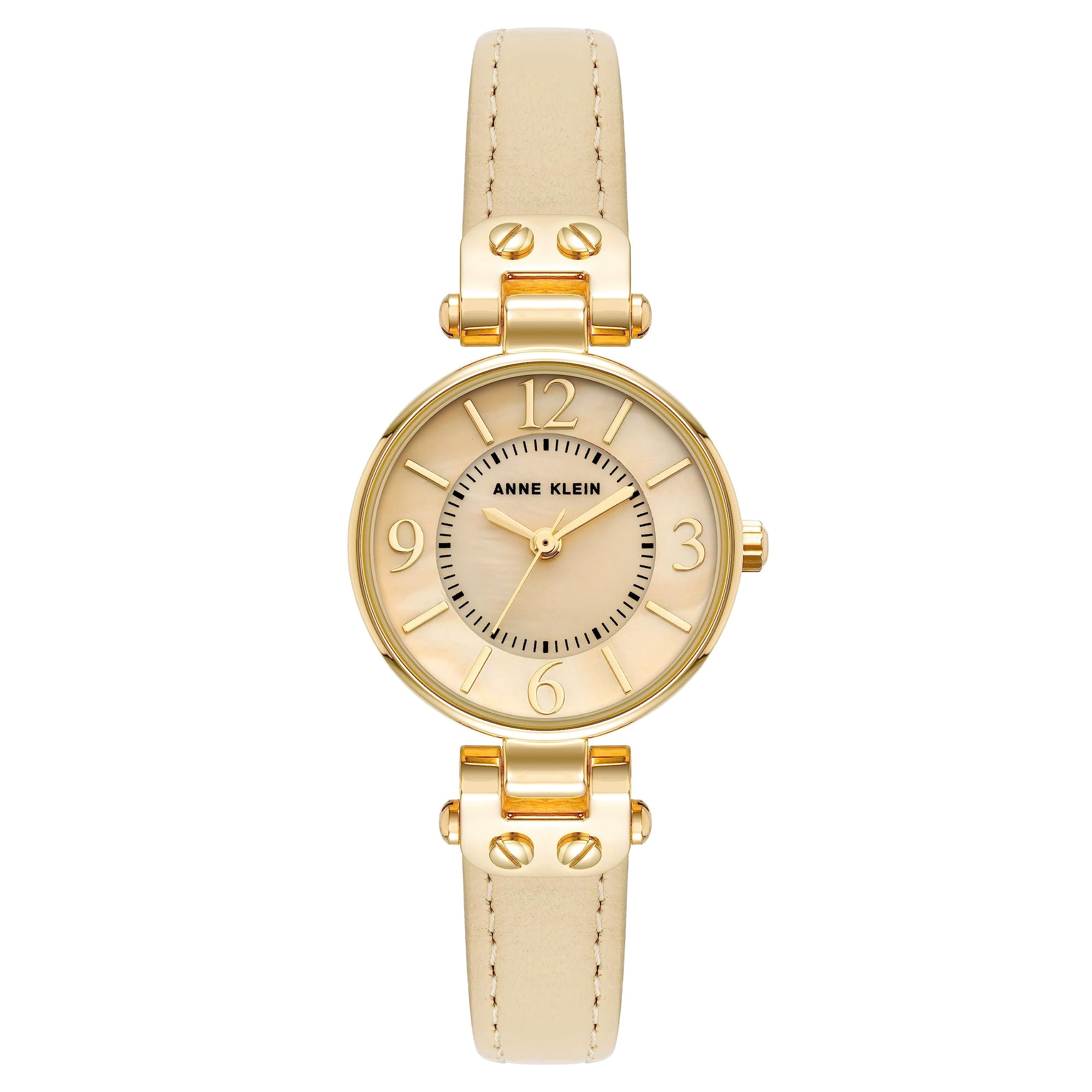 Reloj Anne Klein, Correa De Piel Para Mujer, Color Marfil, Resistente Al Agua Hasta 30 M