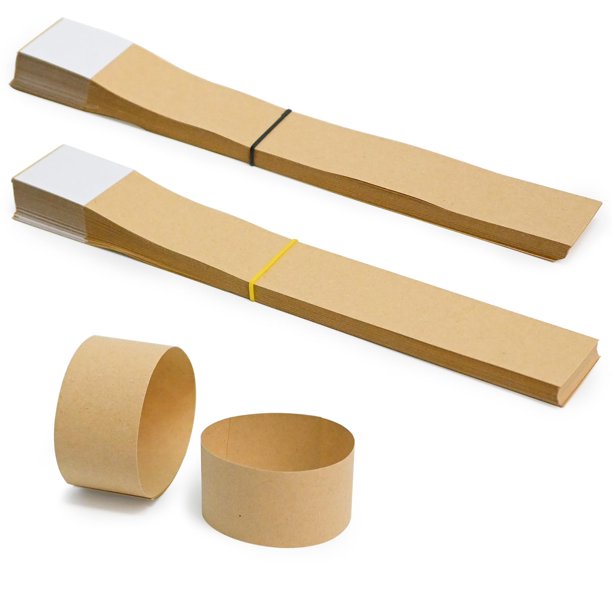 Correas de papel kraft para billetes LLIKED paquete de 120 unidades 20 × 3 cm en blanco