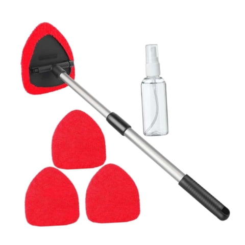 Magideal - Kit De Herramientas De Limpieza Del Parabrisas De Automóvil Manija Extensible Versátil Para La Varilla De Aluminio Exterior Interior Del Automóvil Con Almohadillas Rojas