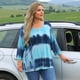 thumbnail image 2 of Agnes Orinda Blusas Casuales de Talla Grande para Mujer con Estampado de Rayas Tie Dye, Cuello en V, Mangas 3/4, Túnica, Talla 1X, Azul Lago, 2 of 8
