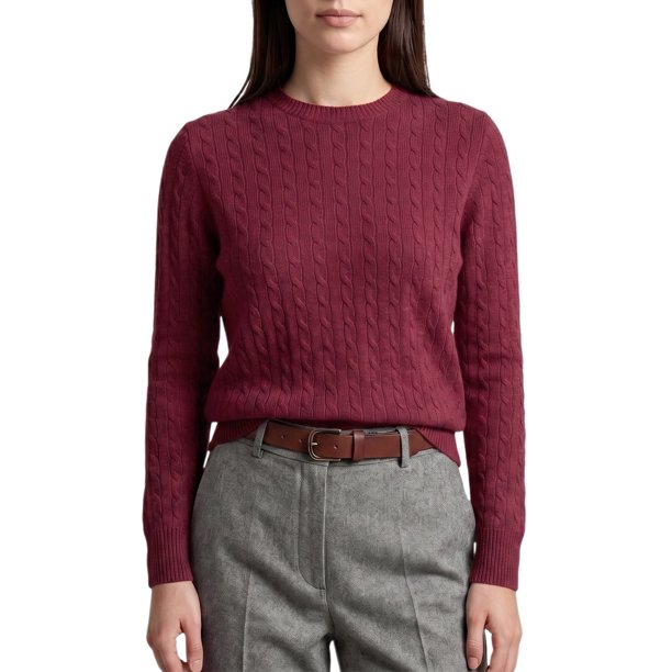 INSPIRE CHIC Suéter de Mujer Cuello Redondo de Punto de Manga Larga Dobladillo Elástico Capa Base Otoño Invierno Casual Top de Punto Acanalado XL Rojo