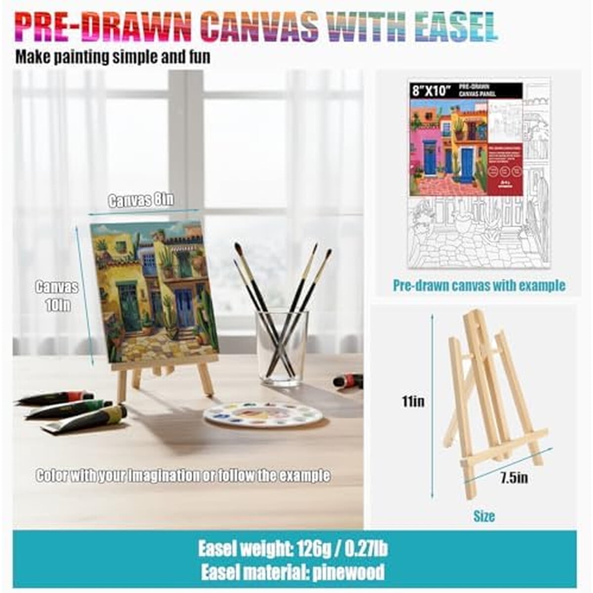 Set Pintura Acrílica Aotemoon 62 Piezas Caballete Lienzo