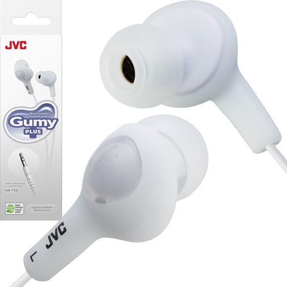 Audífonos con cable JVC HAFX5W Gumy Plus de 3.5 mm, blancos