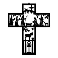 Genérico - Cuadro Decorativo Cruz Pesebre Mdf Negro