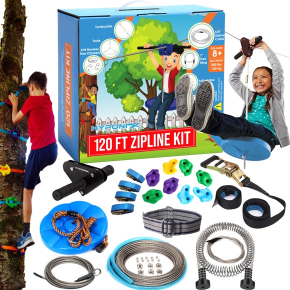 Kit de tirolesa Hyponix Zip Lines de 120 pies/200 pies con capacidad para 160 kg
