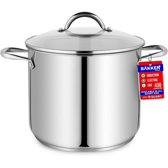 Olla de gran capacidad Bakken‑Swiss 19 L de acero inoxidable con tapa de vidrio