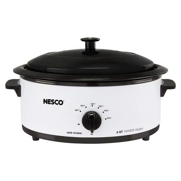 Horno tostador Nesco de 6 cuartos de galón Acero revestido de porcelana, 750 W, blanco