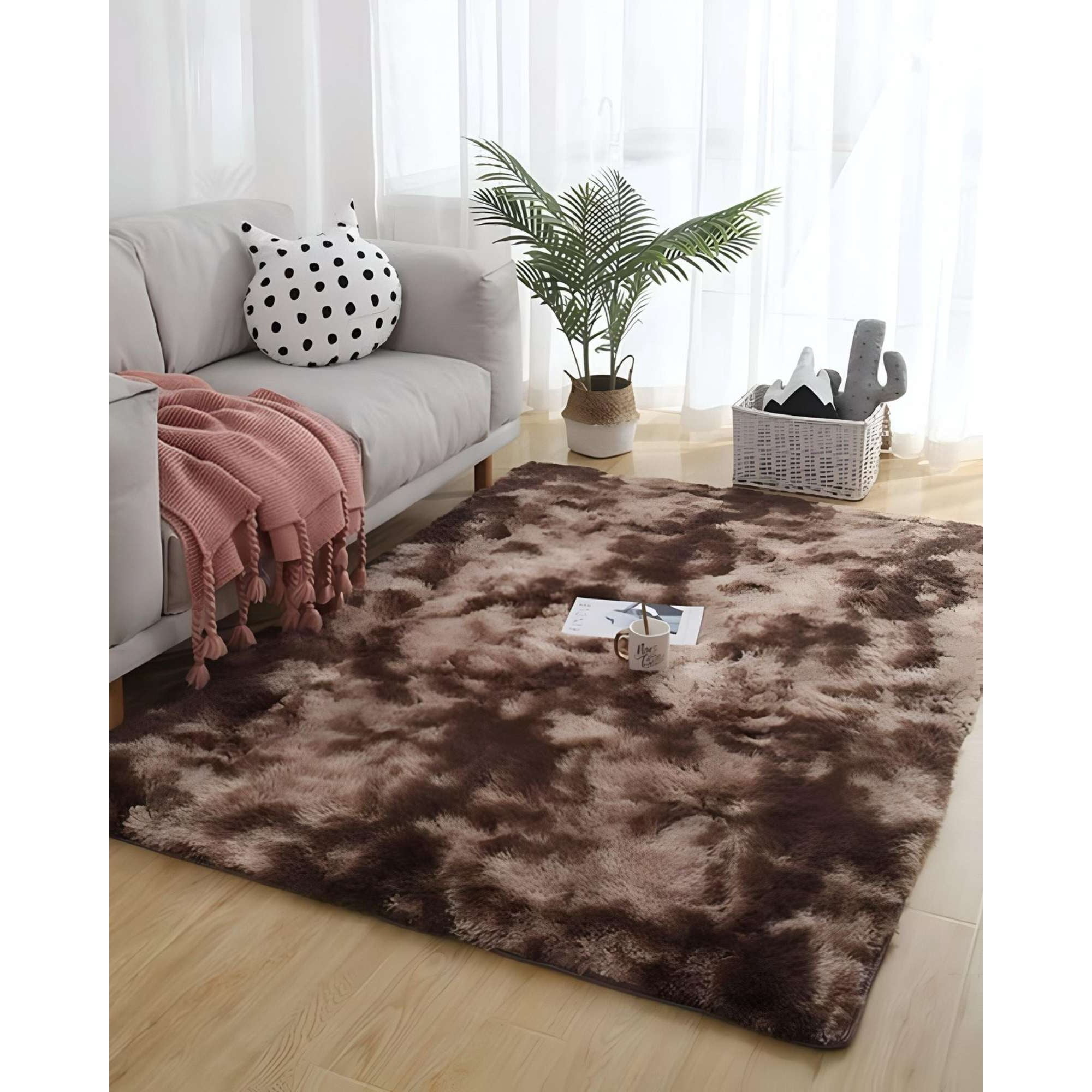 Teng Fei - Alfombra Living Dormitorio Suave 240 X 200 Cm Café Jaspeado