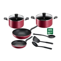 Tefal - Batería De Cocina 9 Piezas Supercook B460S984 Antiadherente Rojo