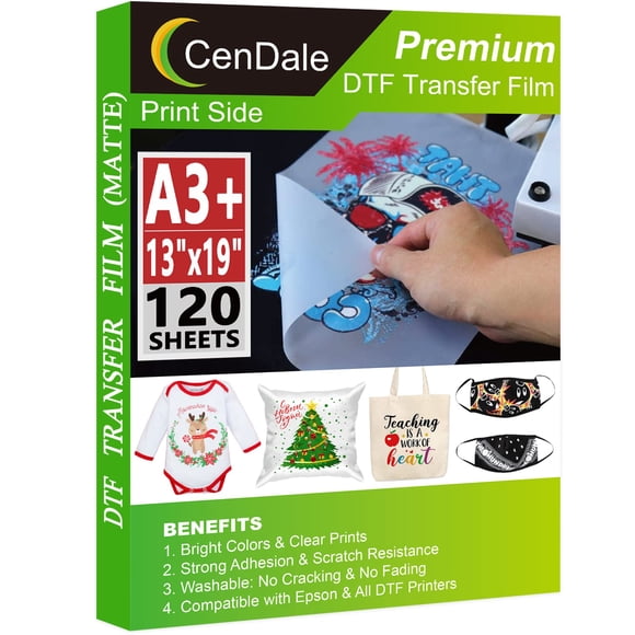 Película de transferencia DTF CenDale A3+, 33 x 48 cm, 120 hojas, doble cara