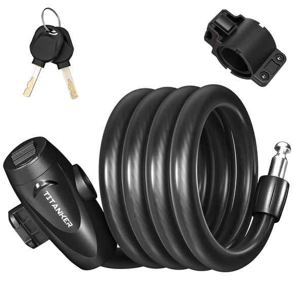 Cable para candado de bicicleta Titanker, 1,2 m, enrollado con soporte de montaje
