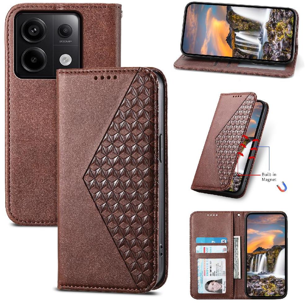 Funda Flip Foxdock Para Xiaomi Redmi Note 13 Pro 4G , Estilo Billetera Con Diseño Rombo, Correa De Mano Y Soporte, Uso Diario