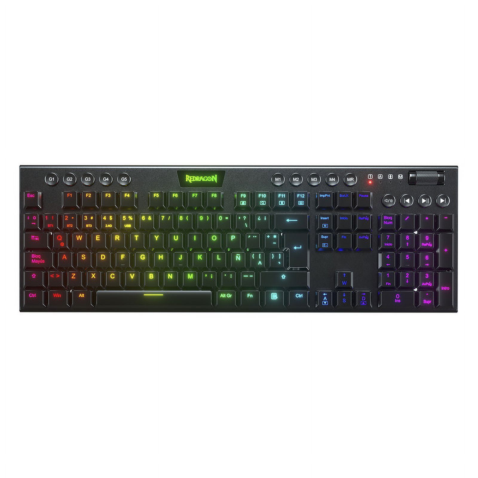 Redragon - Teclado Mecánico Horus Fs Wifi Sp Red Swes Black K618-rgb-sp