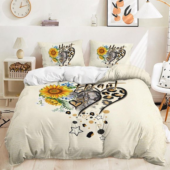 Sunflower Heart-Shaped Print Quilt Duvet Cover Set Home Textiles3-Piece Bedding Set