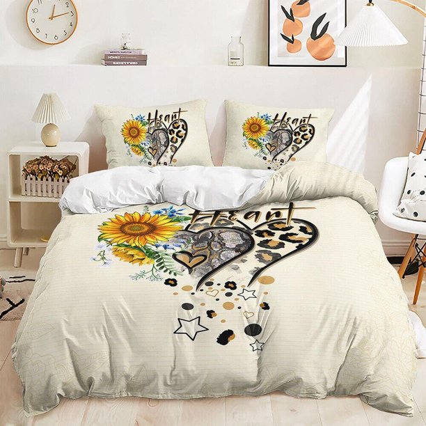 Sunflower Heart-Shaped Print Quilt Duvet Cover Set Home Textiles3-Piece Bedding Set