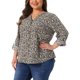 thumbnail image 4 of Agnes Orinda Camisas Florales de Talla Grande para Mujer con Cuello en V con Muesca, Mangas Largas Enrollables, Botones Abajo, Blusas Casuales 1X Negro, 4 of 6