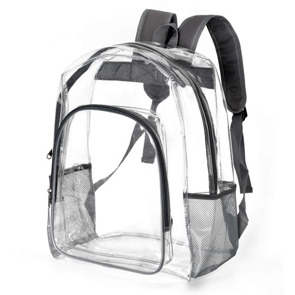 Mochila Clear Heavy Duty De Pvc Transparente Gris