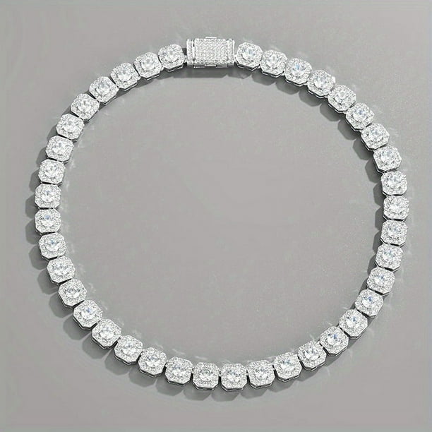 1pc Iced Out Square Tennis Chain Necklace and Bracelet Set - Micro Pave Cubic Zircon 1 Row Cuban Link Jewelry for Men and Women - Gift Box Included