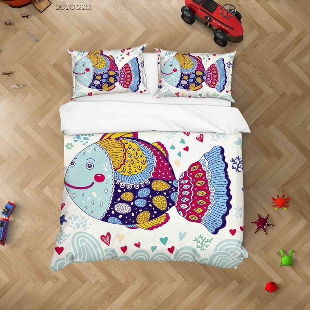Juego De Funda Nórdica 3d Animales De Colores Peces 3 Piezas