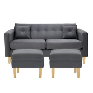 Bodevir - Sofa New Retro 3C + 2 Pouf Felpa 05 Gris