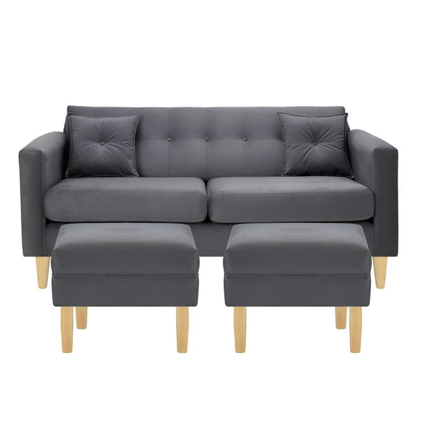 Sofa New Retro 3c + 2 Pouf Felpa 05 Gris