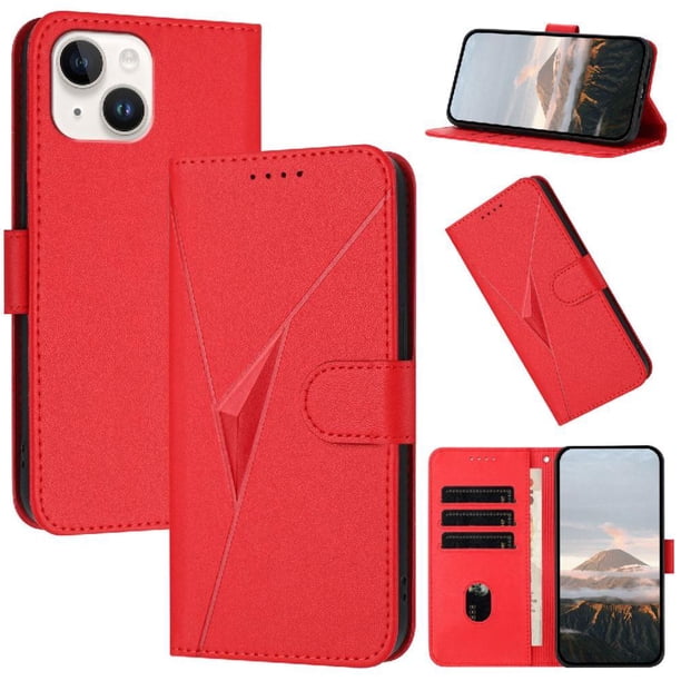 Funda Cartera Fibra de Carbono para iPhone 14 con Soporte y Cierre Magnético Rojo