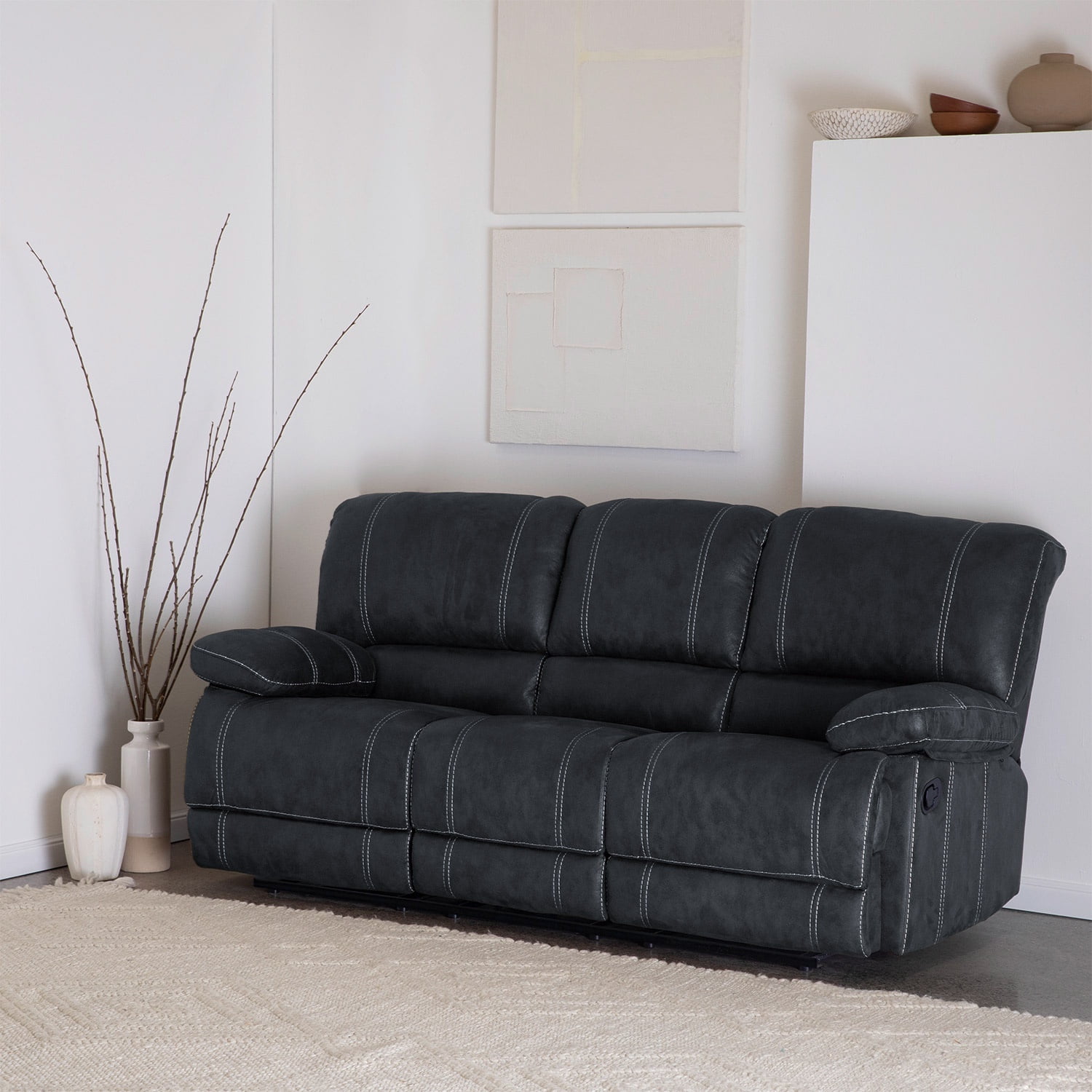 Daniels - Sofá Cuero Viejo 3 Cuerpos Reclinable Gris Clásico Castle 98023sr4gr